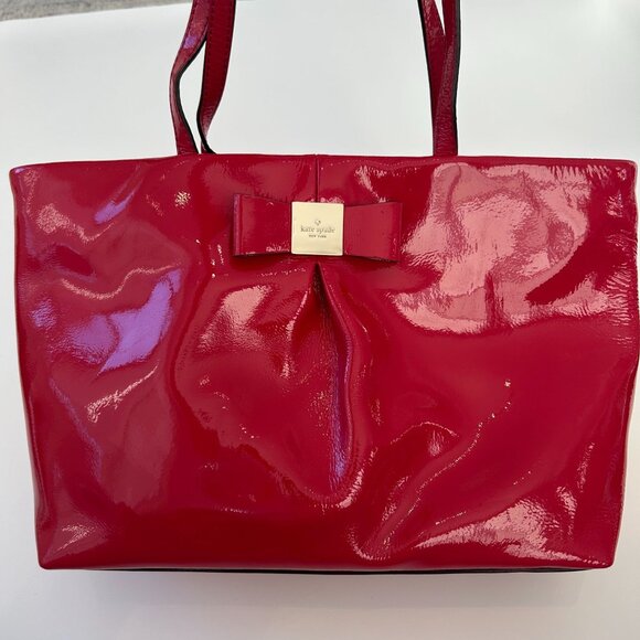 NWT Kate Spade New York Small Evie Veranda Place Patent Leather Tote Bag Red NEW - Picture 2 of 9